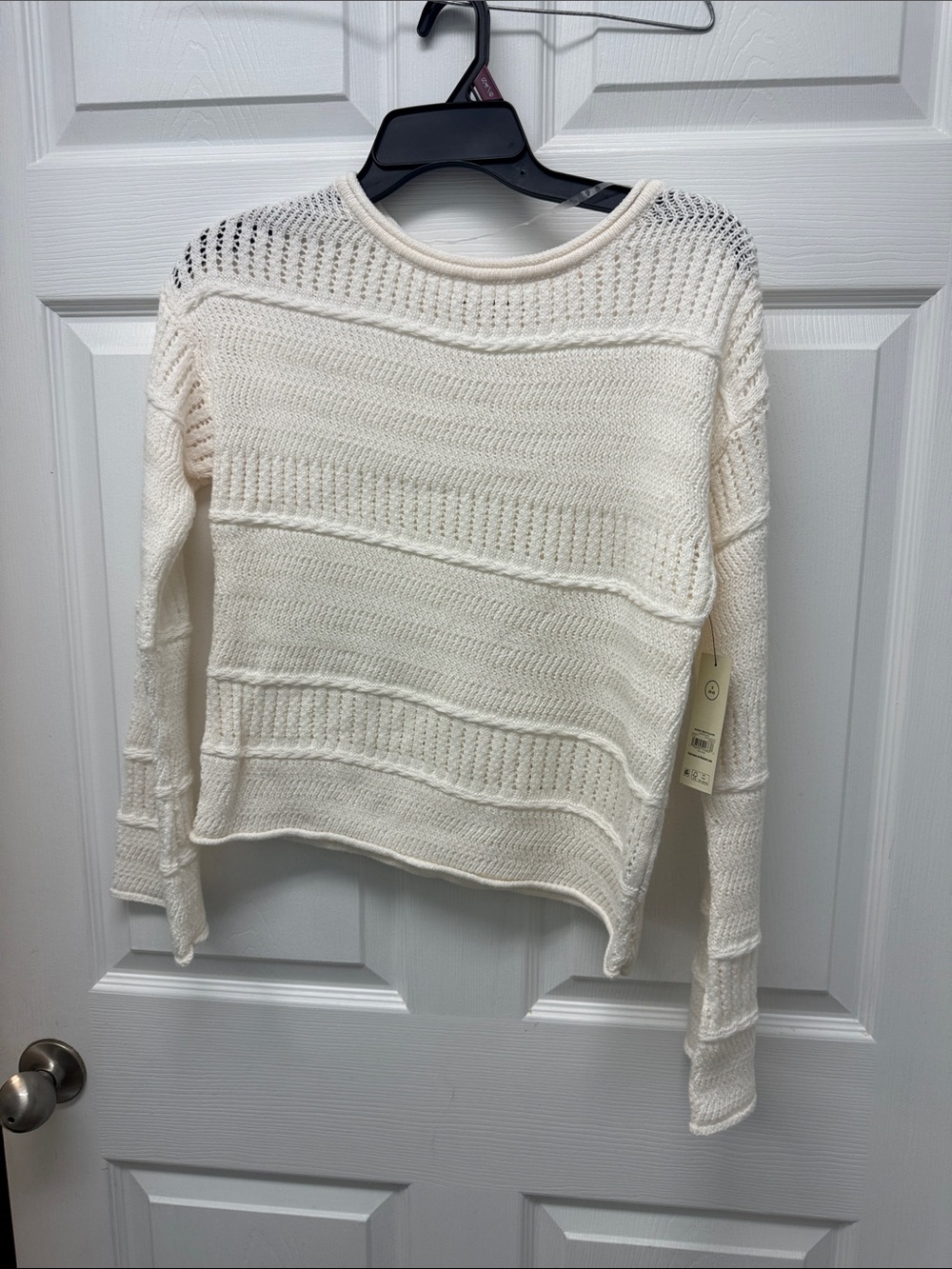 No Boundaries Cream Open-Stitch Crewneck Sweater